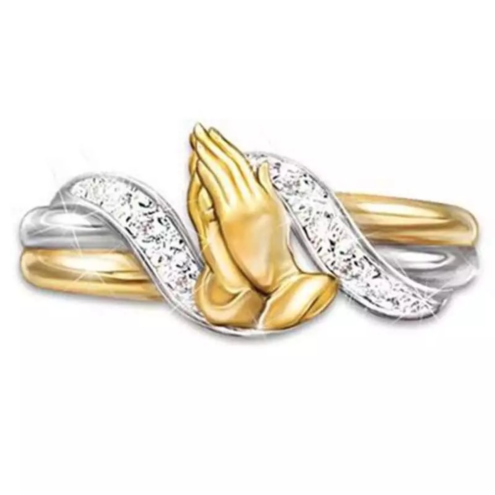 New Two Tone 925 Silver Beautiful Prayer Hands Diamond Ring